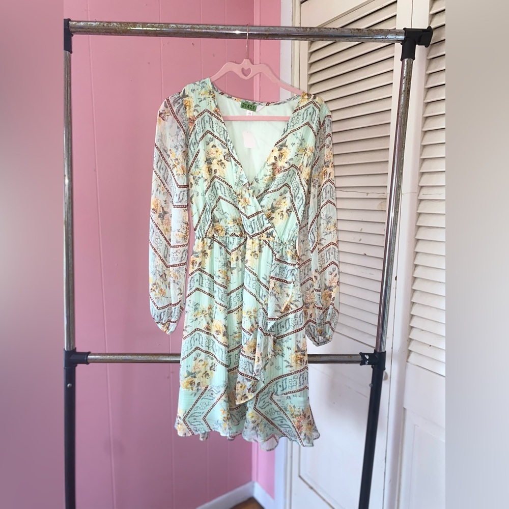 LC Lauren Conrad Mint Floral Long Sleeve Dress